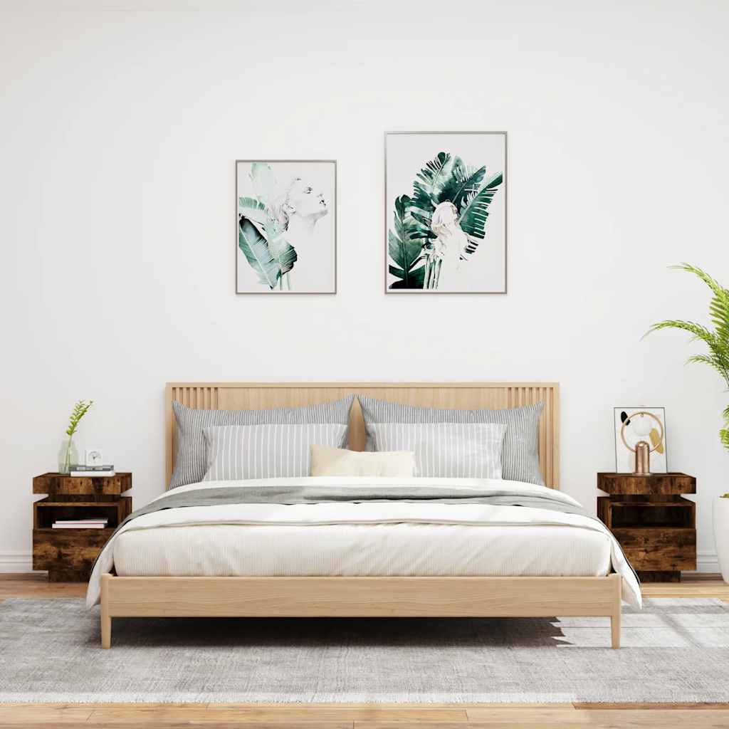 Κομοδίνα με Φώτα LED 2 τεμ. Καπνιστή Δρυς 40x39x48,5 εκ. - Pakobazaar