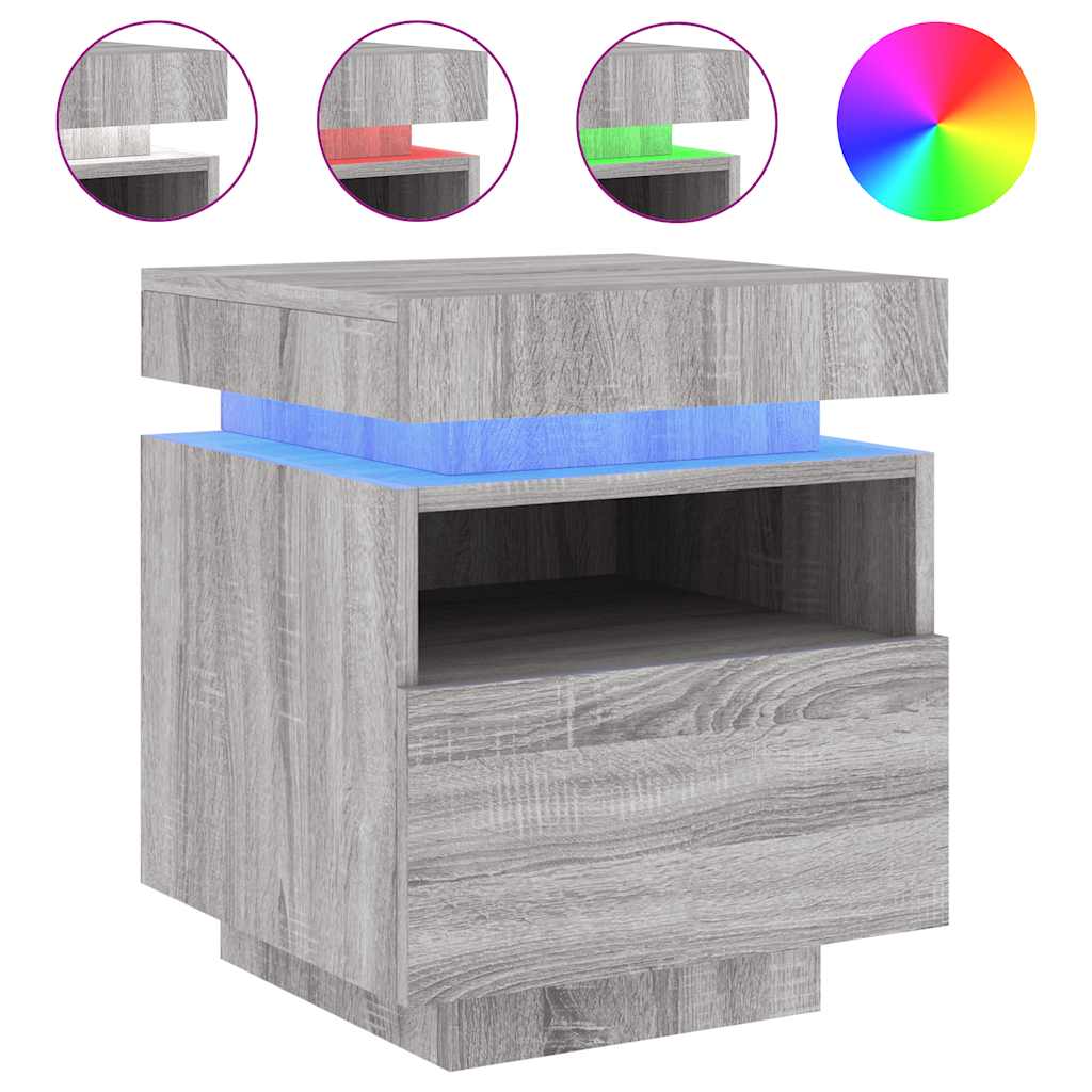 Κομοδίνο με Φώτα LED Γκρι Sonoma 40 x 39 x 48,5 εκ. - Pakobazaar