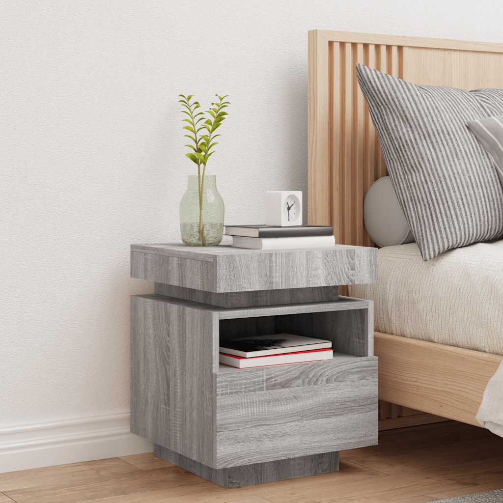 Κομοδίνο με Φώτα LED Γκρι Sonoma 40 x 39 x 48,5 εκ. - Pakobazaar