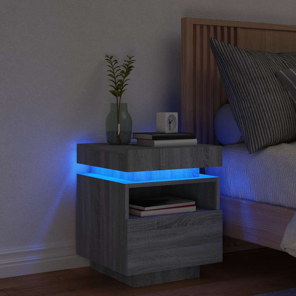Κομοδίνο με Φώτα LED Γκρι Sonoma 40 x 39 x 48,5 εκ. - Pakobazaar