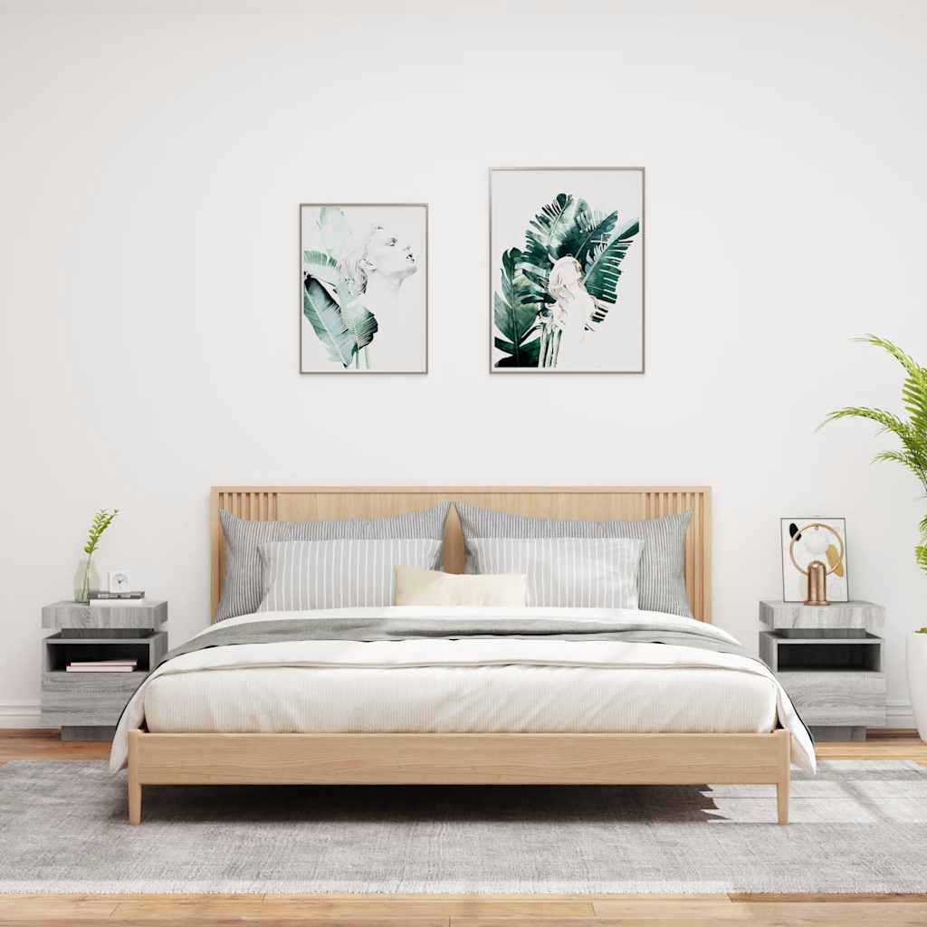 Κομοδίνα με Φώτα LED 2 τεμ. Γκρι Sonoma 40x39x48,5 εκ. - Pakobazaar