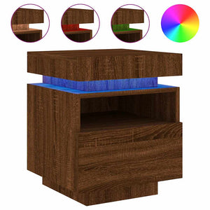 Κομοδίνα με Φώτα LED 2 τεμ. Καφέ Δρυς 40x39x48,5 εκ. - Pakobazaar