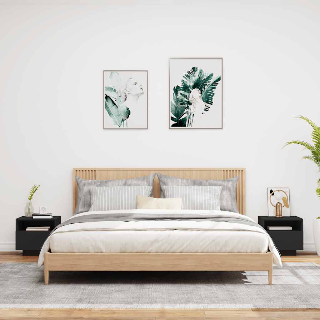 Κομοδίνα με Φώτα LED 2 τεμ. Μαύρα 40 x 39 x 37 εκ. - Pakobazaar