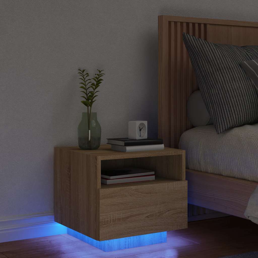 Κομοδίνο με Φώτα LED Sonoma Δρυς 40 x 39 x 37 εκ. - Pakobazaar