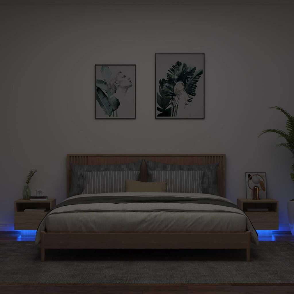 Κομοδίνα με Φώτα LED 2 τεμ. Sonoma Δρυς 40 x 39 x 37 εκ. - Pakobazaar