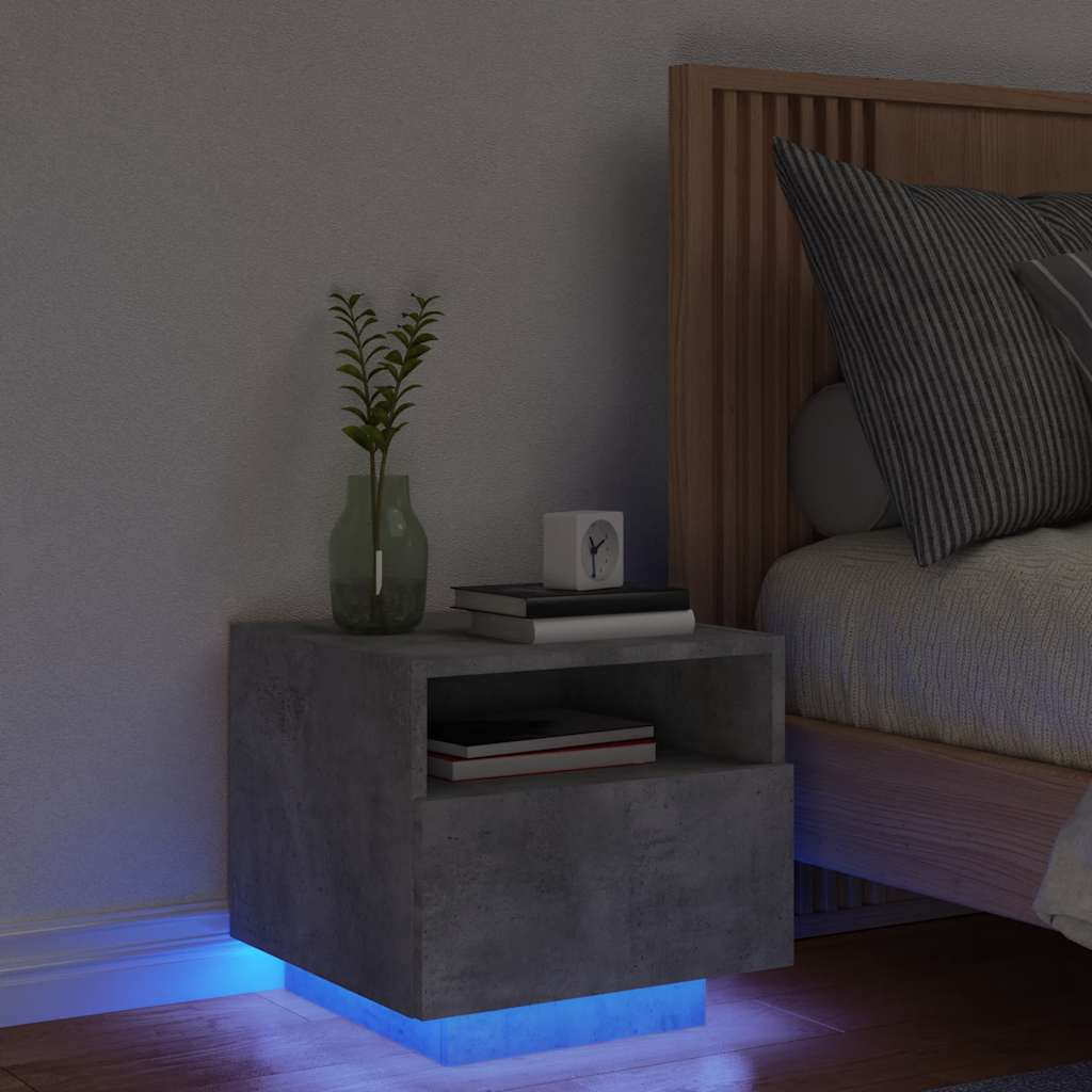 Κομοδίνο με Φώτα LED Γκρι Σκυροδέματος 40 x 39 x 37 εκ. - Pakobazaar