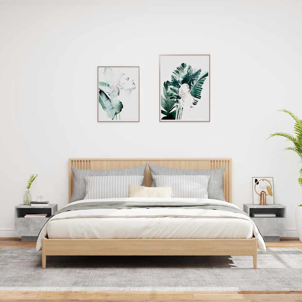 Κομοδίνα με Φώτα LED 2 τεμ. Γκρι Σκυροδέματος 40 x 39 x 37 εκ. - Pakobazaar