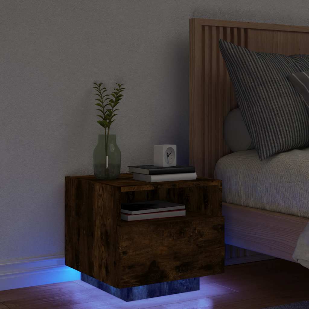 Κομοδίνο με Φώτα LED Καπνιστή Δρυς 40 x 39 x 37 εκ. - Pakobazaar