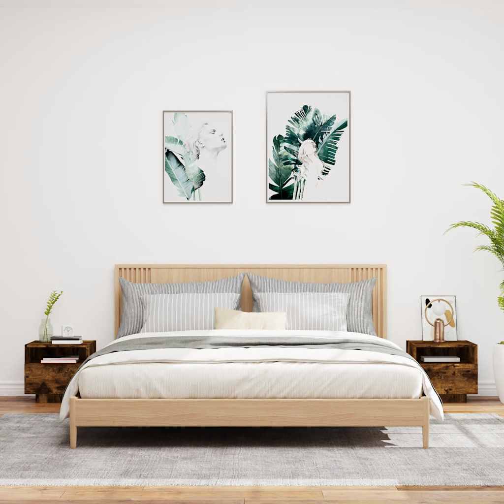 Κομοδίνα με Φώτα LED 2 τεμ. Καπνιστή Δρυς 40 x 39 x 37 εκ. - Pakobazaar