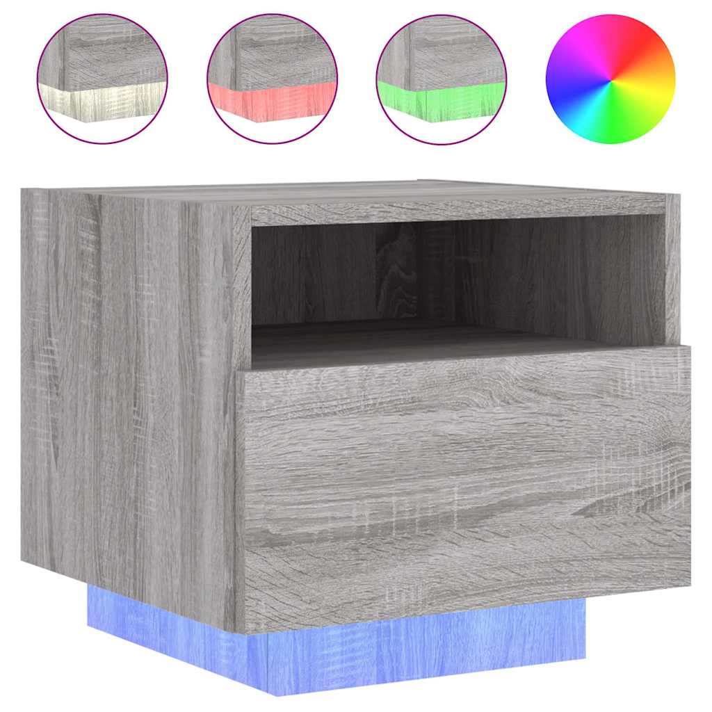 Κομοδίνο με Φώτα LED Γκρι Sonoma 40 x 39 x 37 εκ.