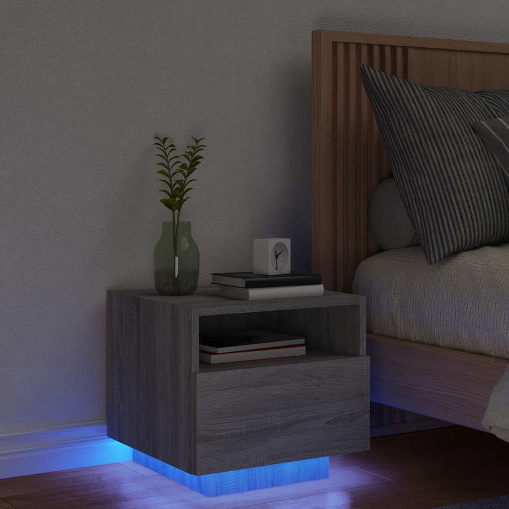 Κομοδίνο με Φώτα LED Γκρι Sonoma 40 x 39 x 37 εκ.