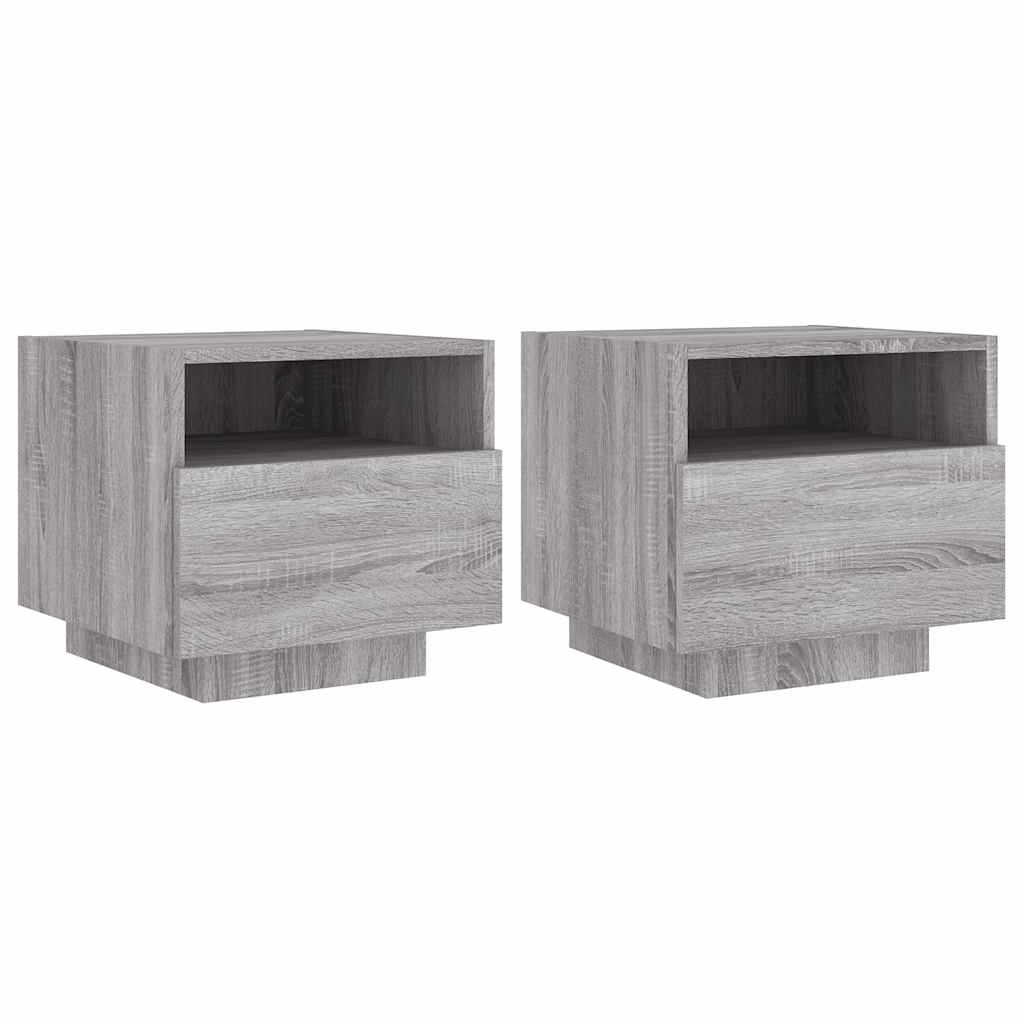Κομοδίνα με Φώτα LED 2 τεμ. Γκρι Sonoma 40 x 39 x 37 εκ.