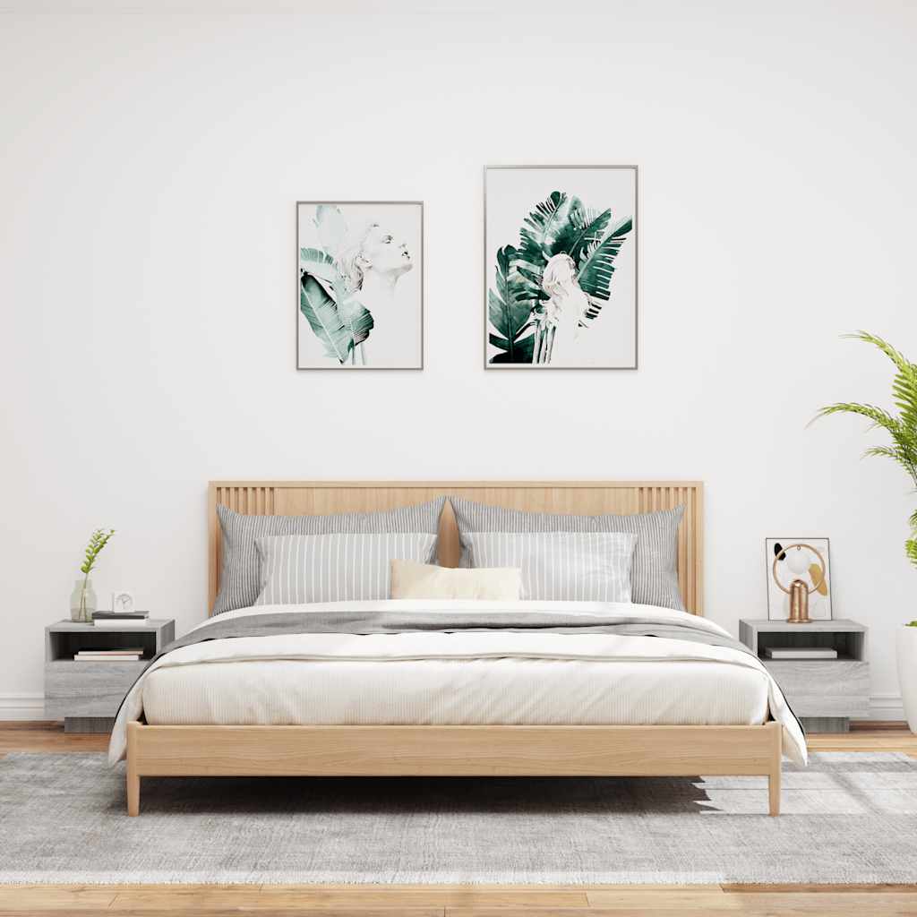 Κομοδίνα με Φώτα LED 2 τεμ. Γκρι Sonoma 40 x 39 x 37 εκ.