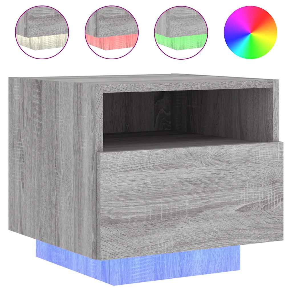 Κομοδίνα με Φώτα LED 2 τεμ. Γκρι Sonoma 40 x 39 x 37 εκ.