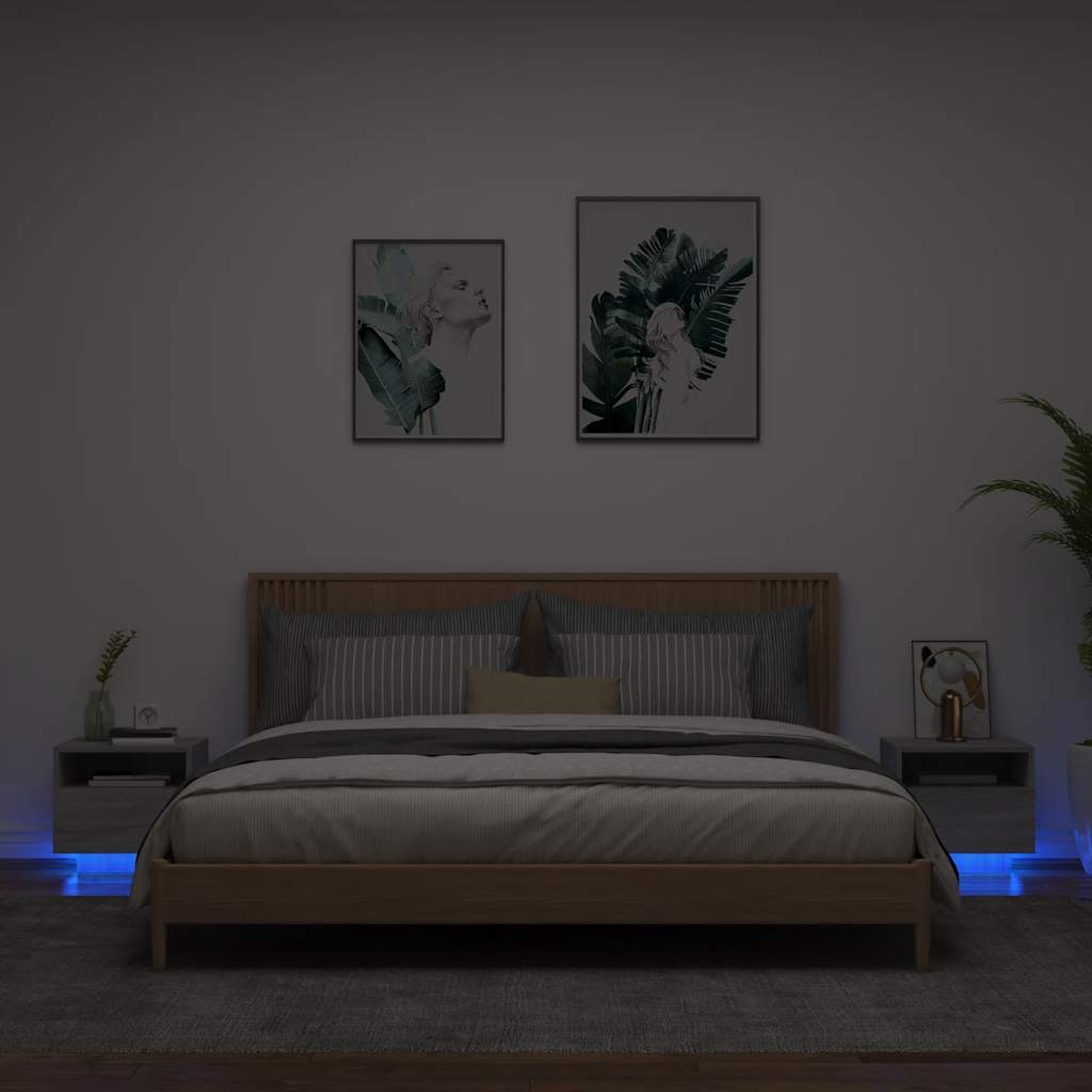 Κομοδίνα με Φώτα LED 2 τεμ. Γκρι Sonoma 40 x 39 x 37 εκ.