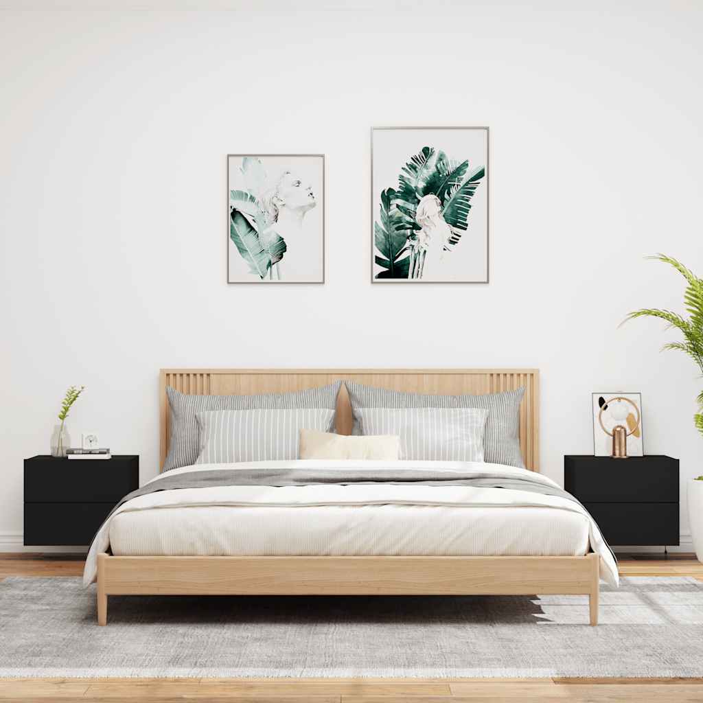 Κομοδίνα Επιτοίχια με Φώτα LED 2 τεμ. Μαύρα - Pakobazaar