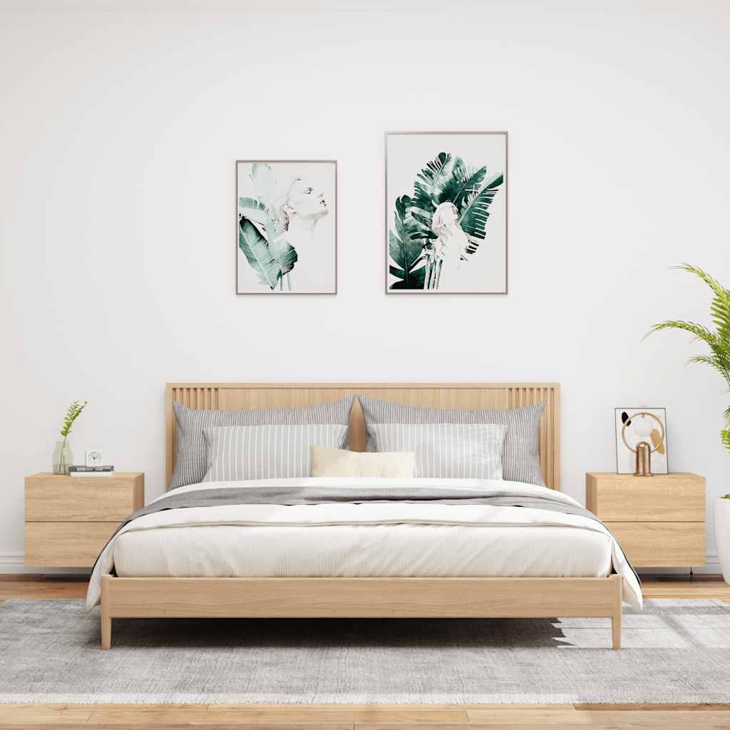 Κομοδίνα Επιτοίχια με Φώτα LED 2 τεμ. Sonoma Δρυς - Pakobazaar