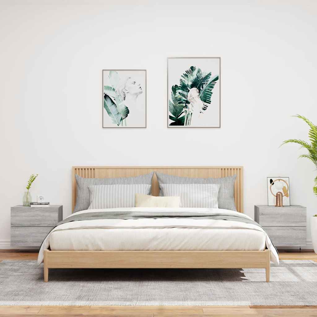 Κομοδίνα Επιτοίχια με Φώτα LED 2 τεμ. Γκρι Sonoma - Pakobazaar