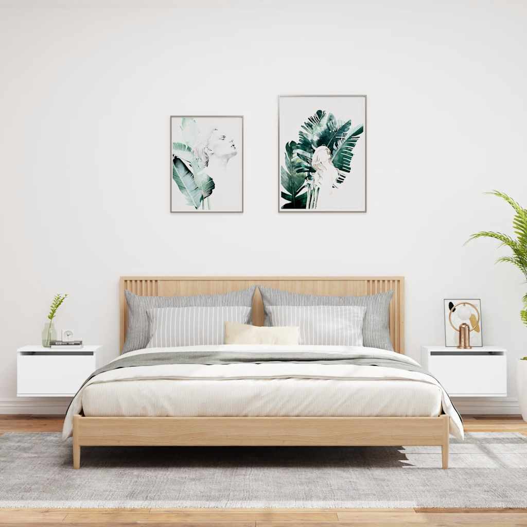 Κομοδίνα Επιτοίχια με Φώτα LED 2 τεμ. Λευκά - Pakobazaar