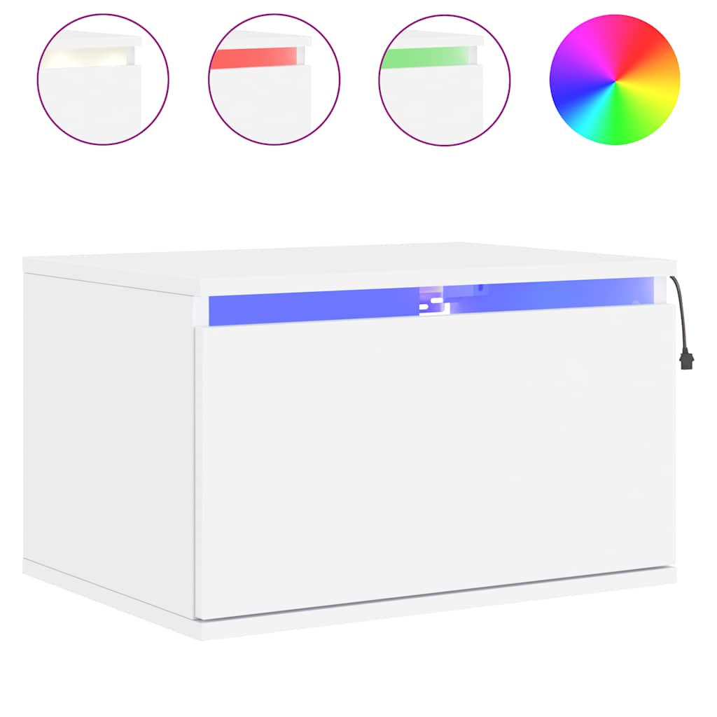 Κομοδίνα Επιτοίχια με Φώτα LED 2 τεμ. Λευκά - Pakobazaar