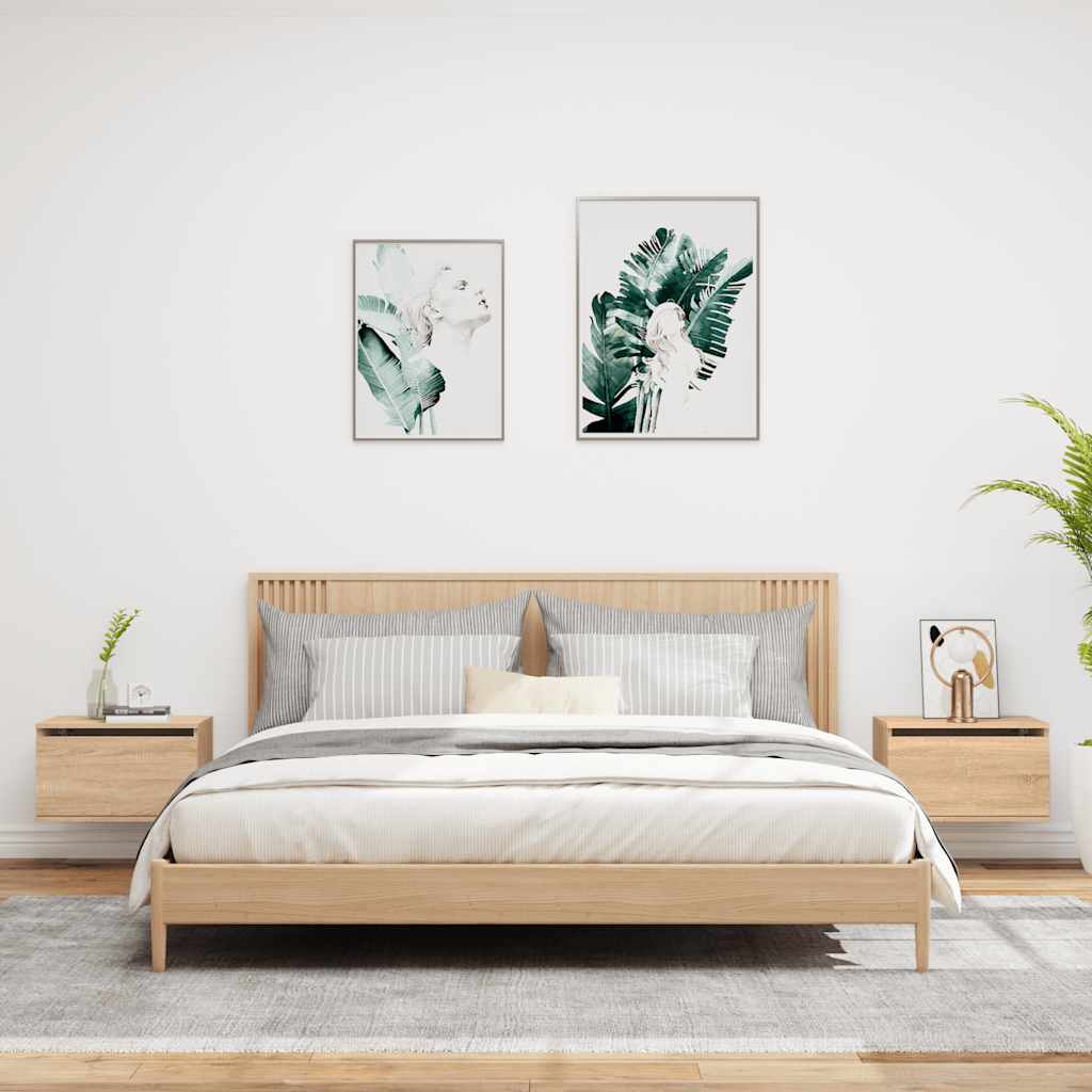 Κομοδίνα Επιτοίχια με Φώτα LED 2 τεμ. Sonoma Δρυς - Pakobazaar