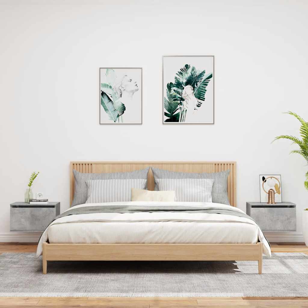 Κομοδίνα Επιτοίχια με Φώτα LED 2 τεμ. Γκρι Σκυροδέματος - Pakobazaar