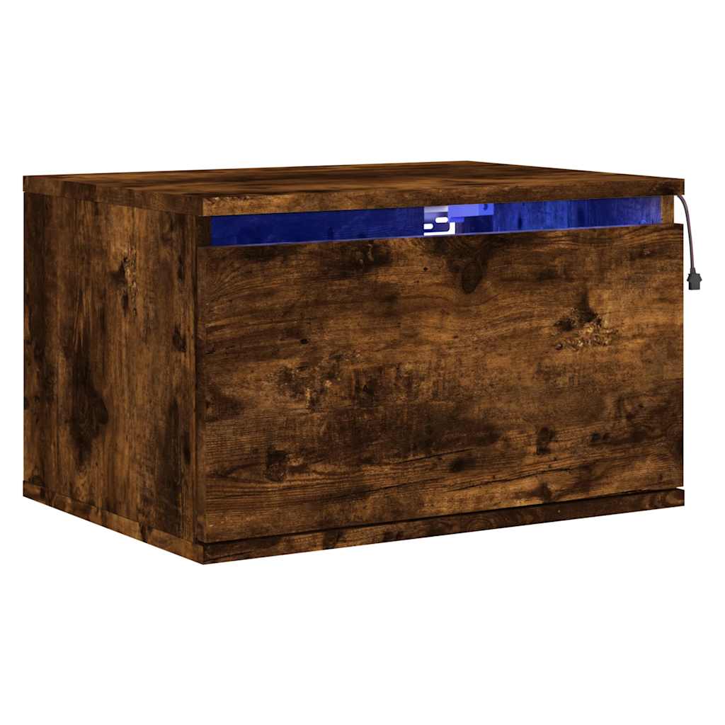 Κομοδίνο Επιτοίχιο με Φώτα LED Καπνιστή Δρυς - Pakobazaar