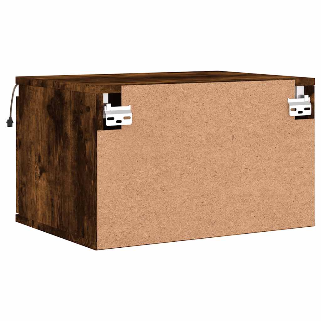 Κομοδίνο Επιτοίχιο με Φώτα LED Καπνιστή Δρυς - Pakobazaar