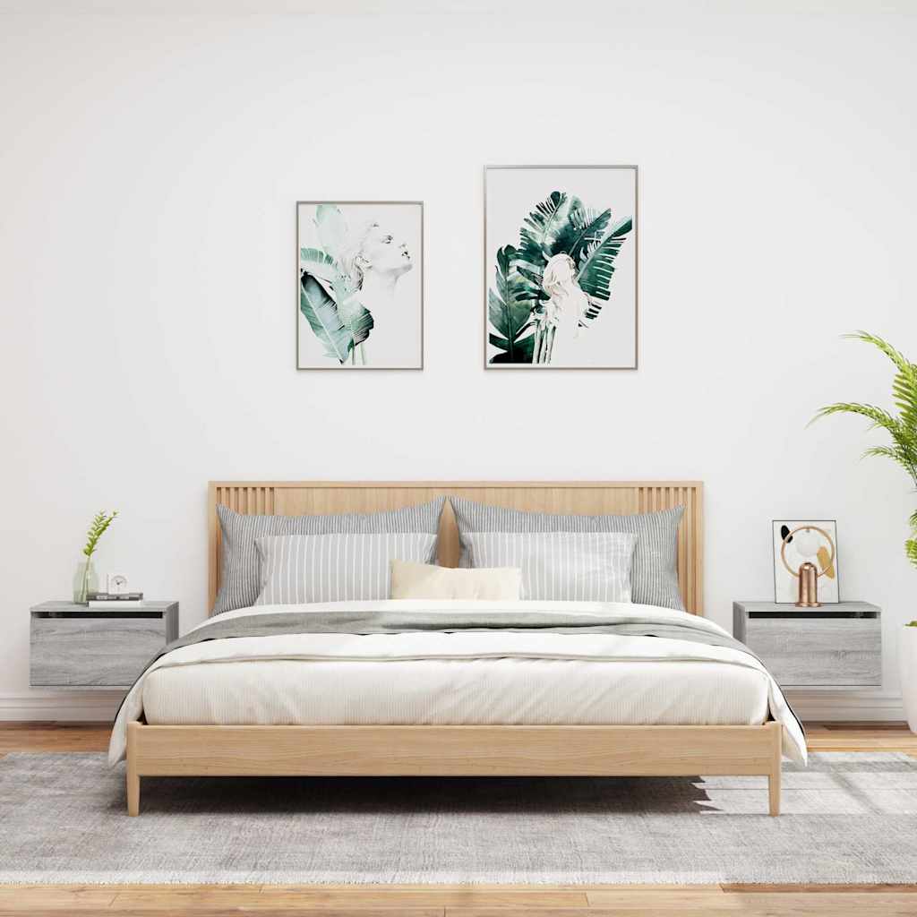 Κομοδίνα Επιτοίχια με Φώτα LED 2 τεμ. Γκρι Sonoma - Pakobazaar