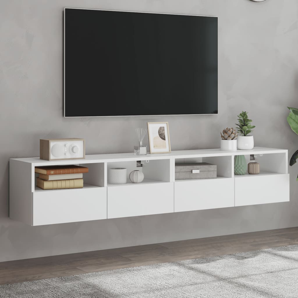Έπιπλα Τοίχου Τηλεόρασης 2 τεμ. Λευκά 80x30x30 εκ. Επεξ. Ξύλο