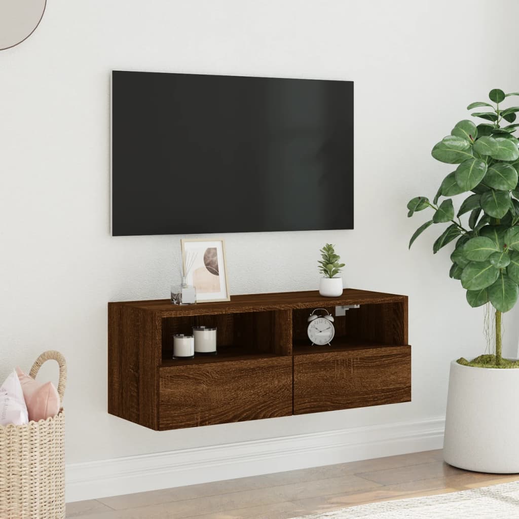 Έπιπλο Τοίχου Τηλεόρασης Καφέ Δρυς 80x30x30 εκ. Επεξ. Ξύλο