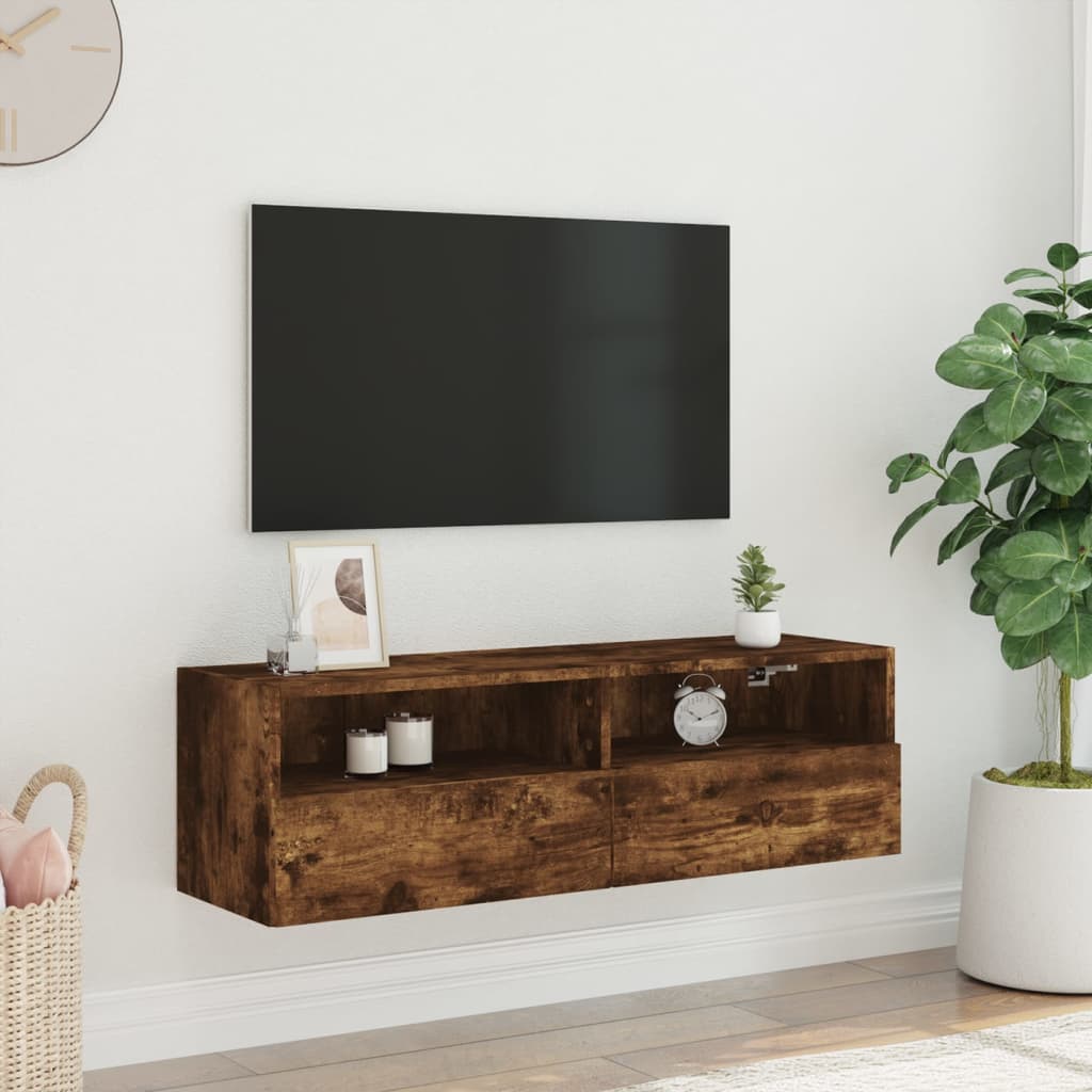 Έπιπλο Τηλεόρασης Τοίχου Καπνιστή Δρυς 100x30x30 εκ. Επεξ. Ξύλο