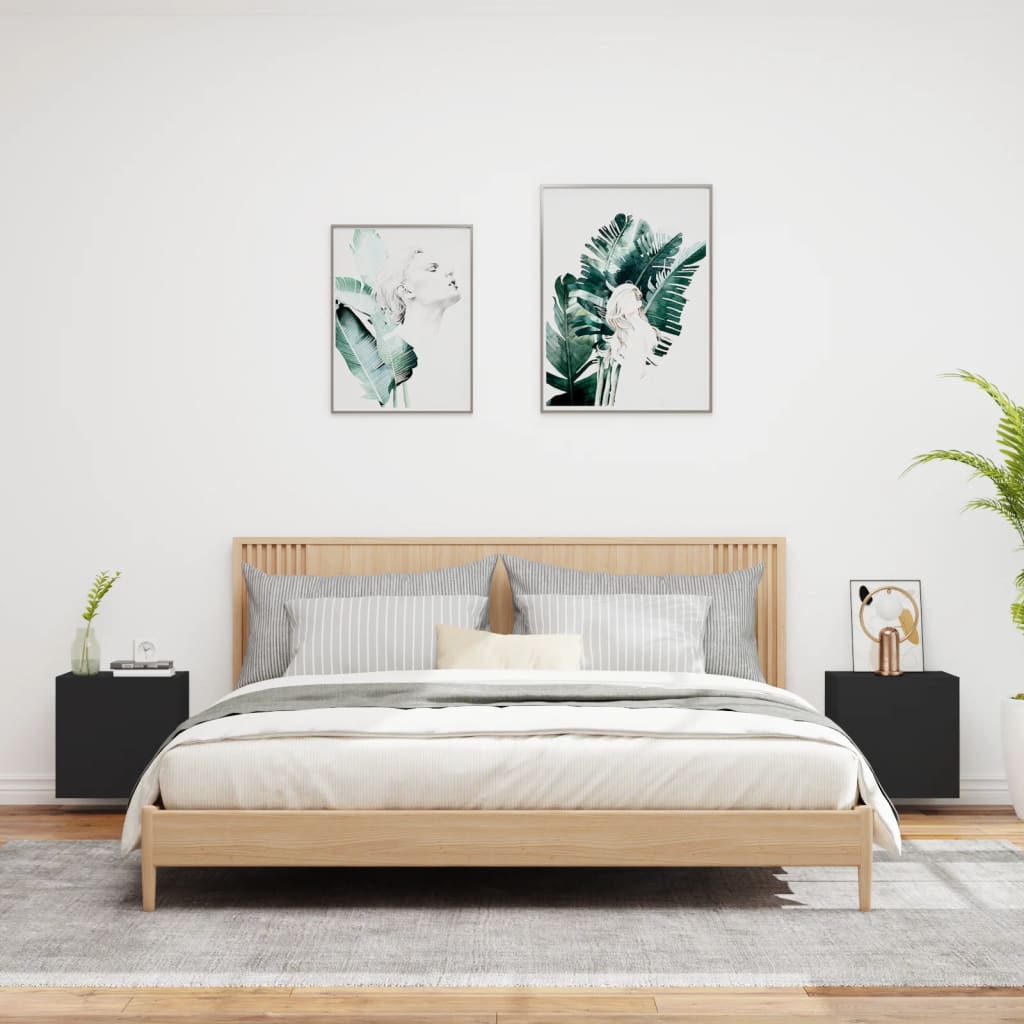 Έπιπλα Τηλεόρασης Τοίχου 2 τεμ Μαύρα 40,5x30x40εκ Επεξ. Ξύλο - Pakobazaar