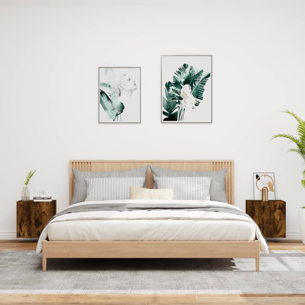 Έπιπλα Τοίχου Τηλ. 2 τεμ. Καπνιστή Δρυς 40,5x30x40εκ Επεξ. Ξύλο