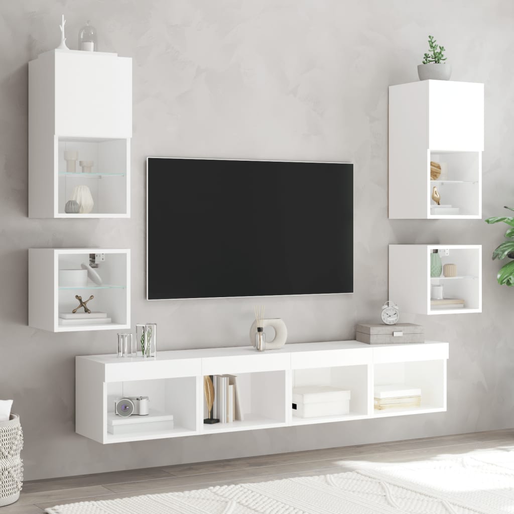 Έπιπλα Τοίχου Τηλεόρασης με LED 2 Τεμ. Λευκά 30 x 28,5 x 30 εκ. - Pakobazaar
