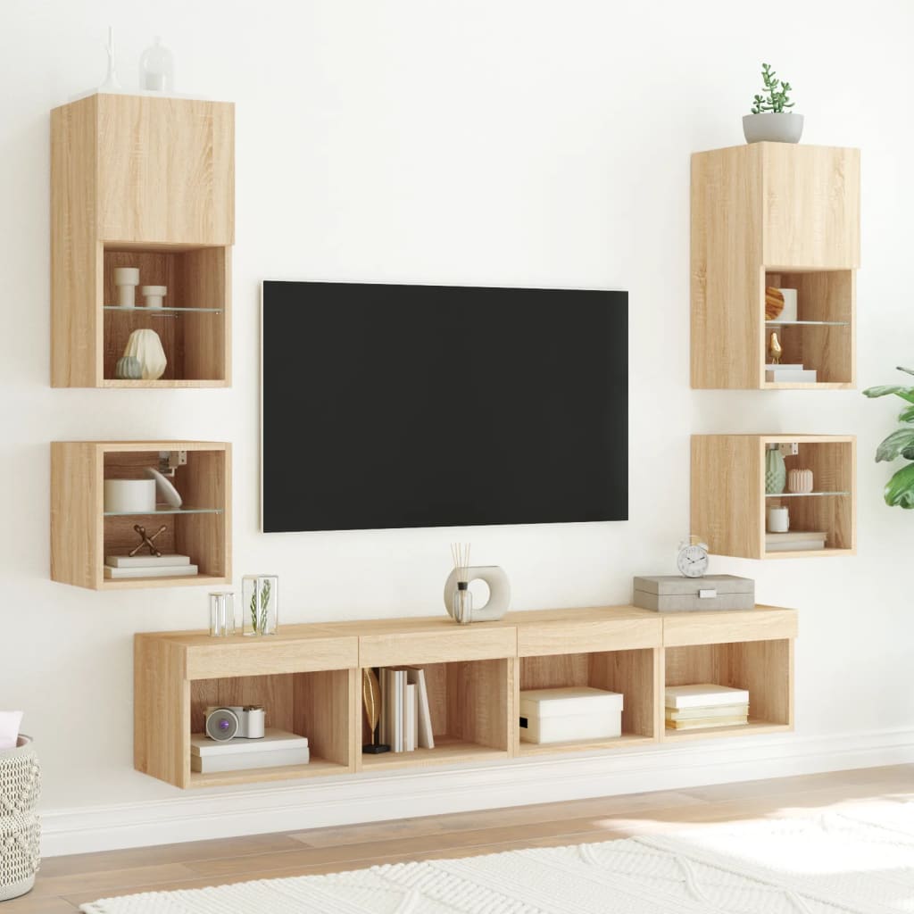 Έπιπλο Τοίχου Τηλεόρασης με LED Sonoma Δρυς 30 x 28,5 x 30 εκ. - Pakobazaar