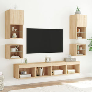Έπιπλα Τοίχου Τηλ. με LED 2 Τεμ. Sonoma Δρυς 30 x 28,5 x 30 εκ. - Pakobazaar