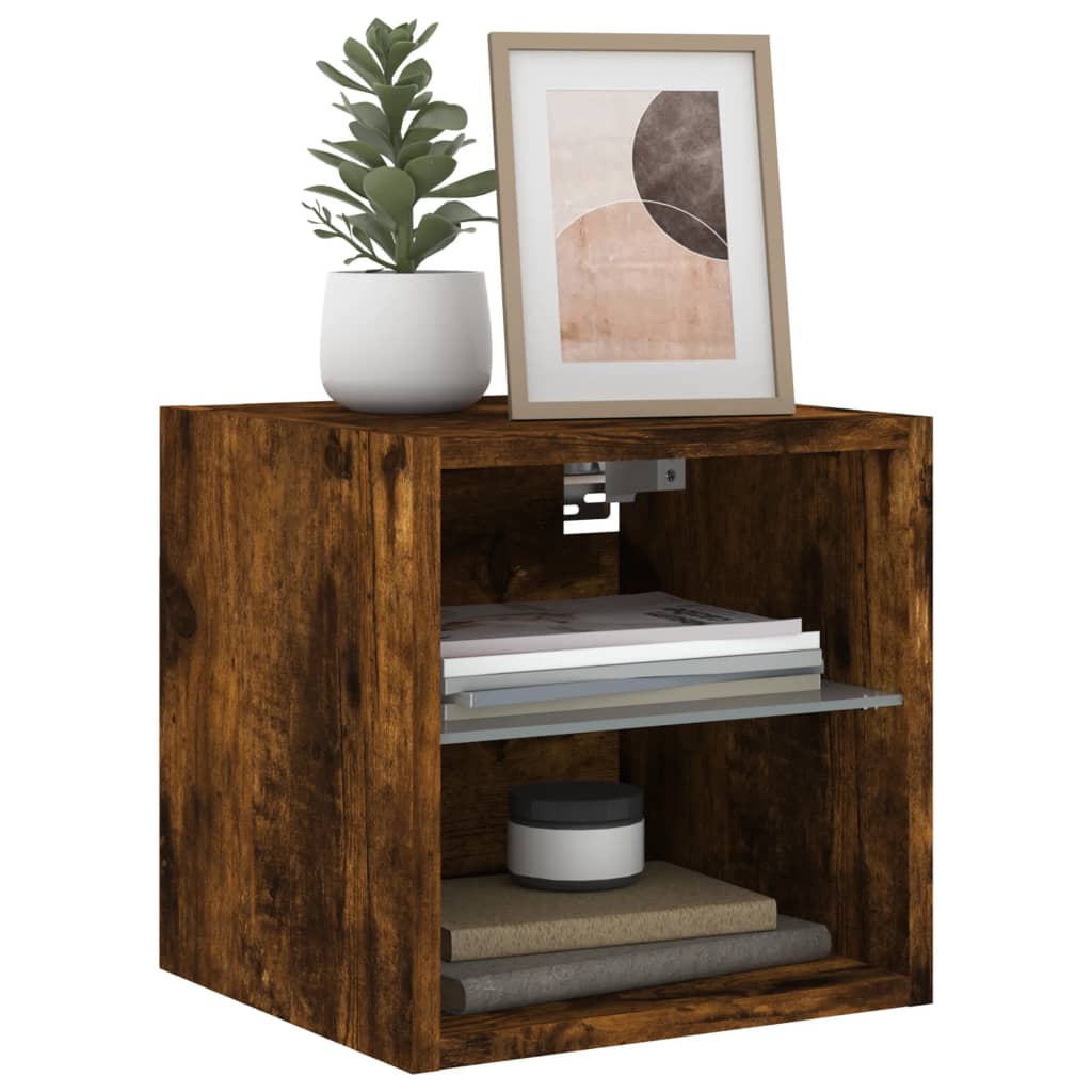 Έπιπλο Τοίχου Τηλεόρασης με LED Καπνιστή Δρυς 30 x 28,5 x 30εκ. - Pakobazaar