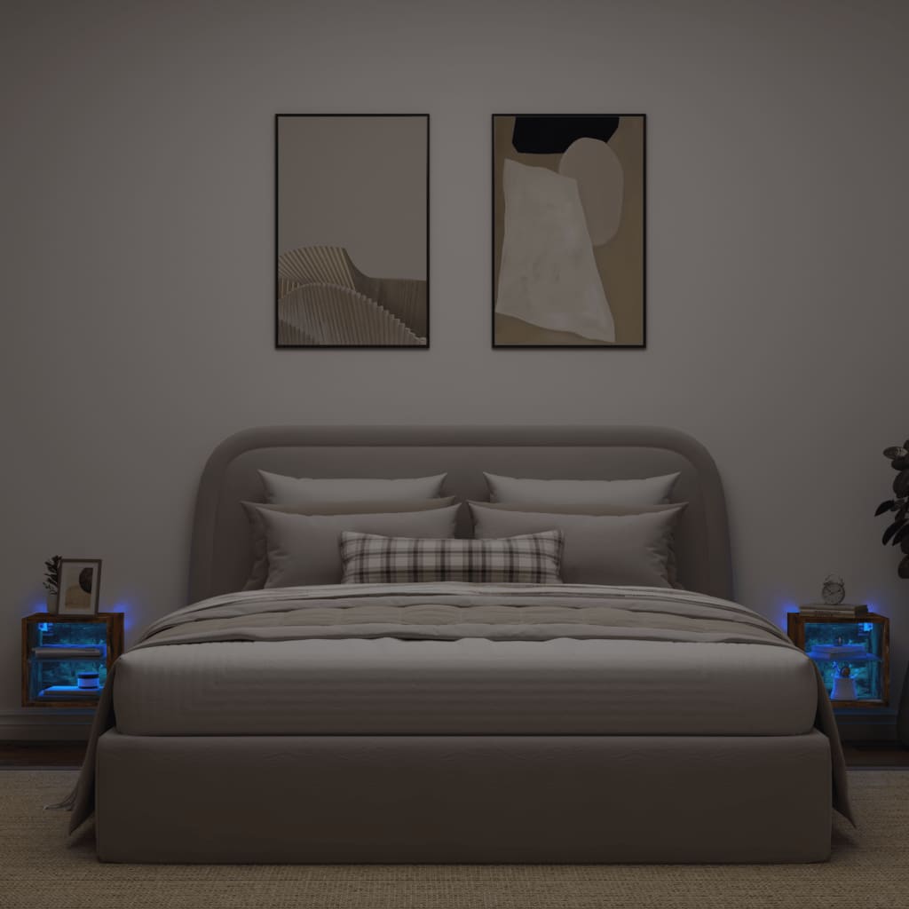 Έπιπλα Τοίχου Τηλ. με LED 2 Τεμ. Καπνιστή Δρυς 30x28,5x30 εκ. - Pakobazaar