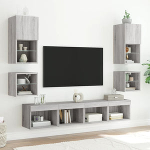 Έπιπλα Τοίχου Τηλ. με LED 2 Τεμ. Γκρι Sonoma 30 x 28,5 x 30 εκ. - Pakobazaar