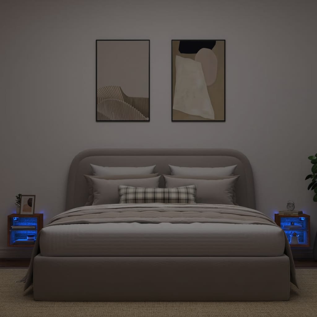 Έπιπλα Τοίχου Τηλ. με LED 2 Τεμ. Καφέ Δρυς 30x28,5x30 εκ. - Pakobazaar