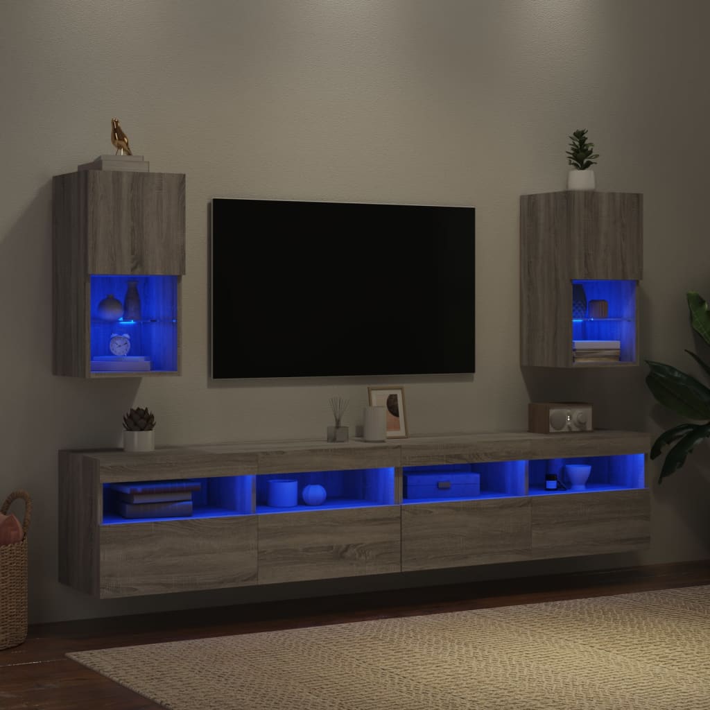 Έπιπλα Τηλεόρασης με LED 2 τεμ. Γκρι Sonoma 30,5x30x60 εκ. - Pakobazaar