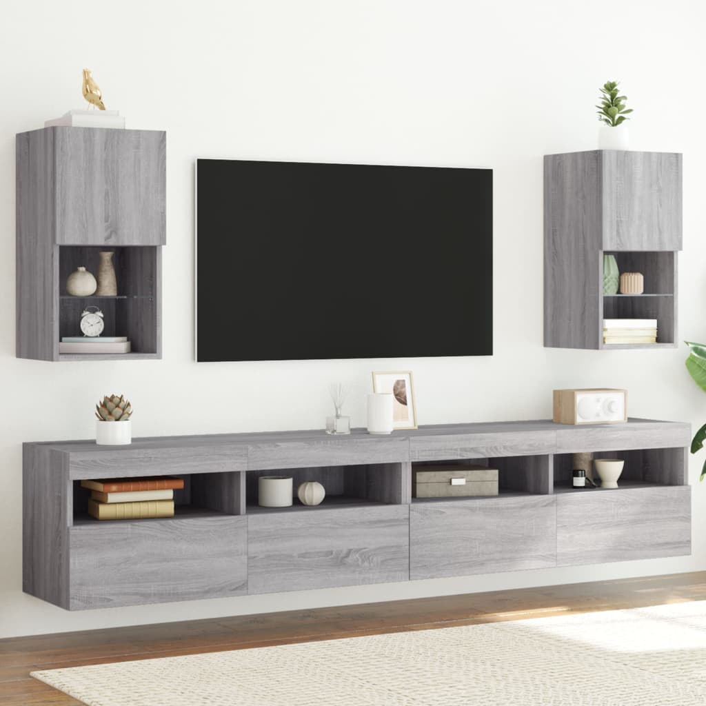 Έπιπλα Τηλεόρασης με LED 2 τεμ. Γκρι Sonoma 30,5x30x60 εκ. - Pakobazaar