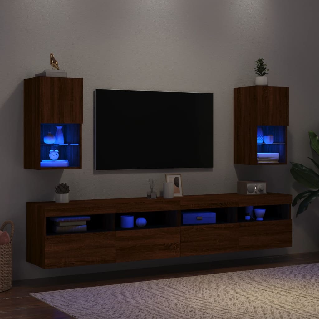 Έπιπλα Τηλεόρασης με LED 2 τεμ. Καφέ Δρυς 30,5x30x60 εκ.