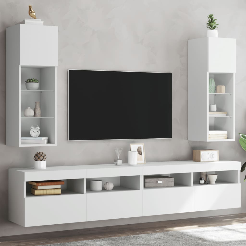 Έπιπλα Τηλεόρασης με LED 2 τεμ. Λευκά 30,5x30x90 εκ. - Pakobazaar