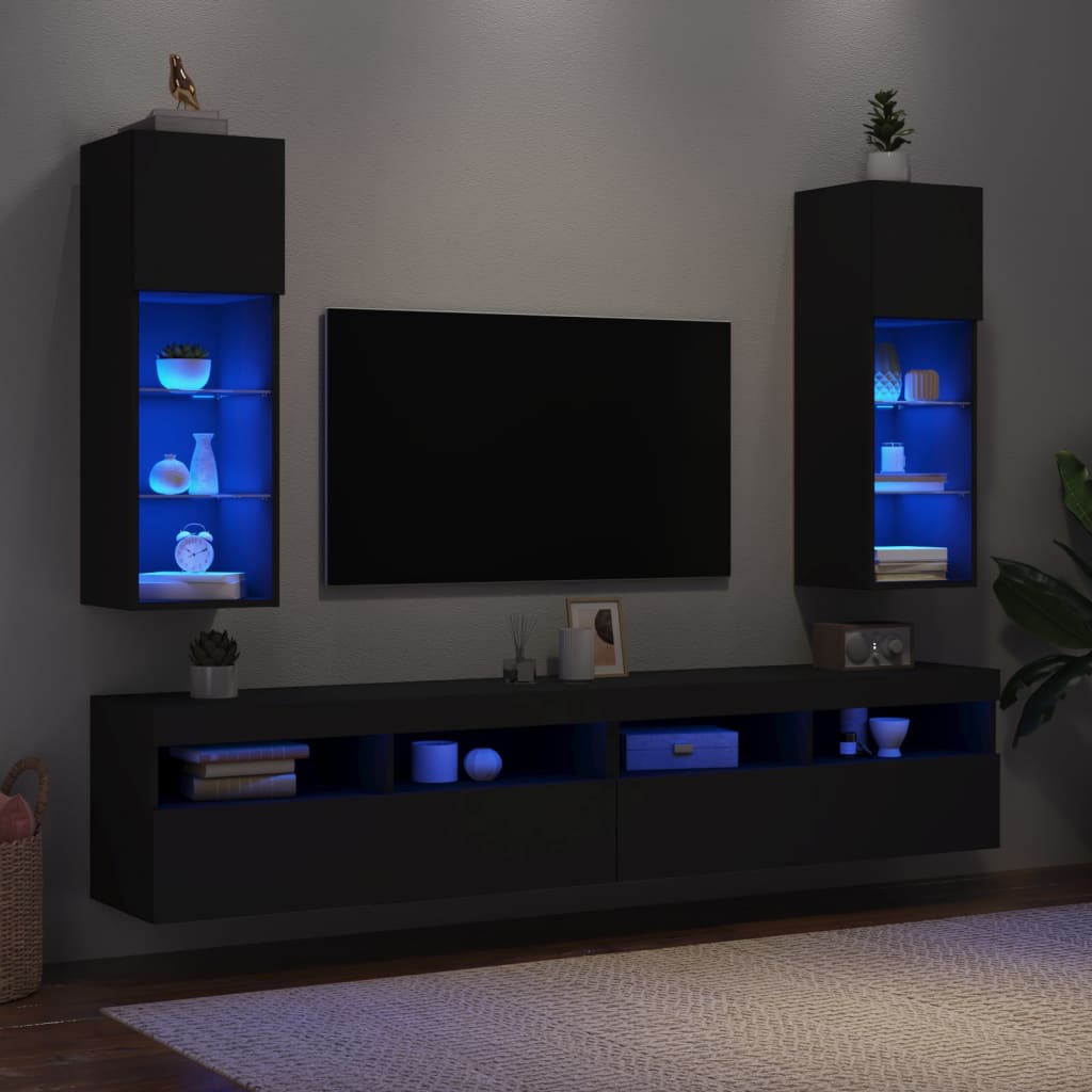 Έπιπλα Τηλεόρασης με LED 2 τεμ. Μαύρα 30,5x30x90 εκ.