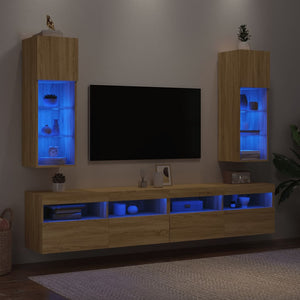 Έπιπλα Τηλεόρασης με LED 2 τεμ. Sonoma Δρυς 30,5x30x90 εκ. - Pakobazaar