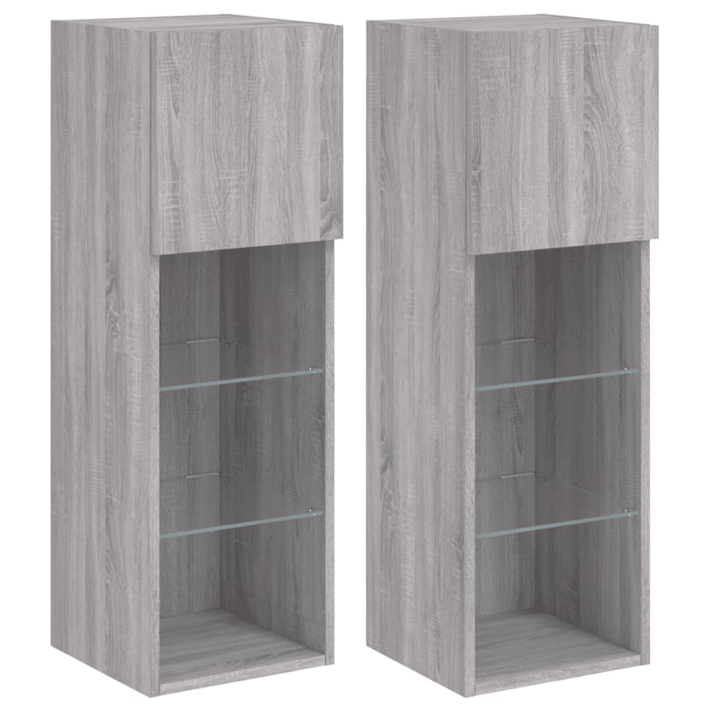 Έπιπλα Τηλεόρασης με LED 2 τεμ. Γκρι Sonoma 30,5x30x90 εκ. - Pakobazaar