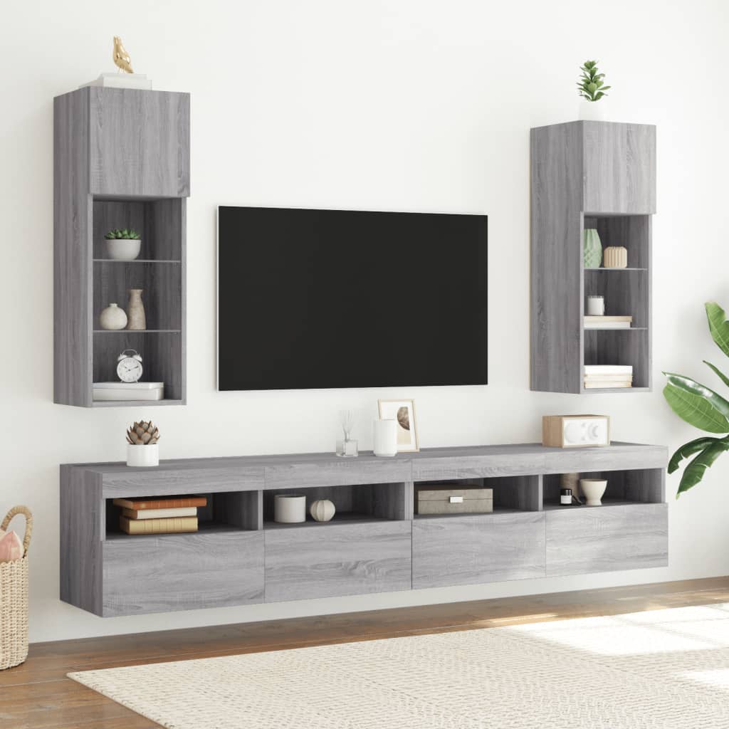 Έπιπλα Τηλεόρασης με LED 2 τεμ. Γκρι Sonoma 30,5x30x90 εκ. - Pakobazaar