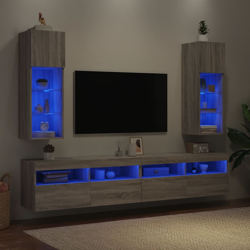 Έπιπλα Τηλεόρασης με LED 2 τεμ. Γκρι Sonoma 30,5x30x90 εκ. - Pakobazaar